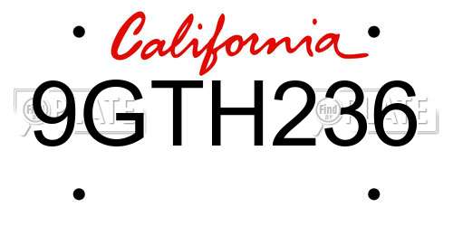 9GTH236 California License Plate