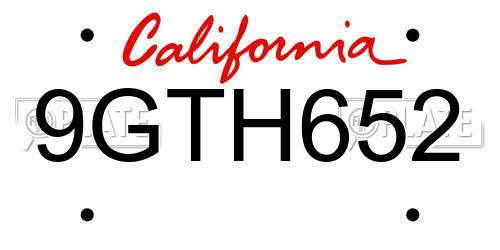 9GTH652 California License Plate