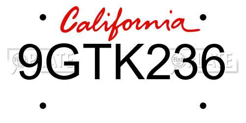 9GTK236 California License Plate