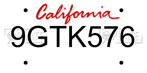 9GTK576 California License Plate
