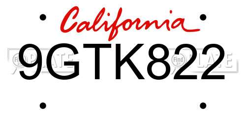 9GTK822 California License Plate