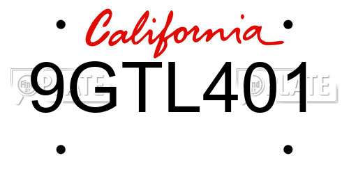 9GTL401 California License Plate