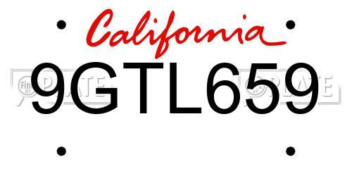 9GTL659 California License Plate
