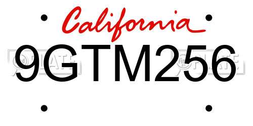 9GTM256 California License Plate