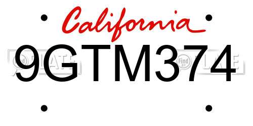 9GTM374 California License Plate