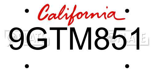 9GTM851 California License Plate