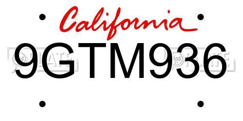 9GTM936 California License Plate