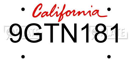 9GTN181 California License Plate