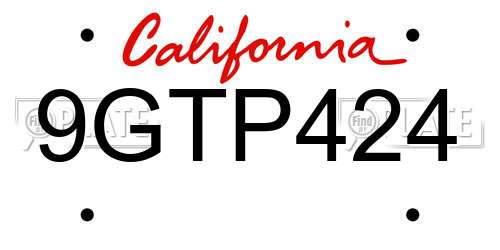 9GTP424 California License Plate