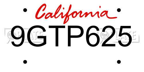 9GTP625 California License Plate