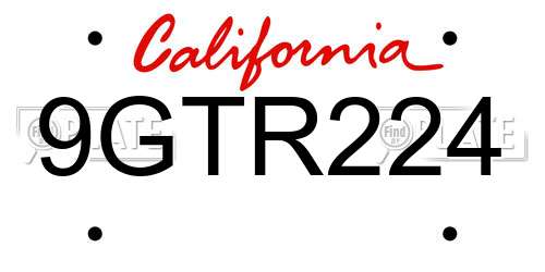9GTR224 California License Plate