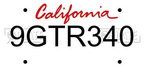 9GTR340 California License Plate