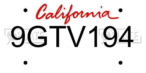 9GTV194 California License Plate