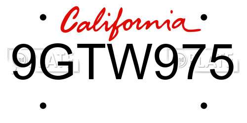 9GTW975 California License Plate