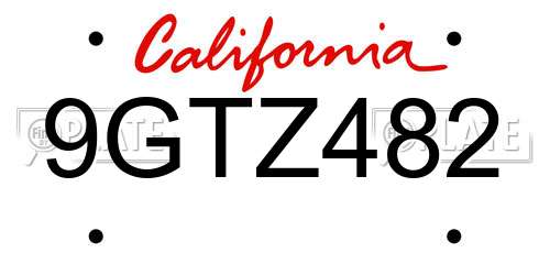 9GTZ482 California License Plate