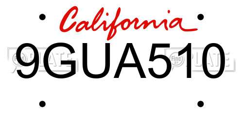9GUA510 California License Plate