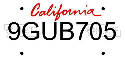 9GUB705 California License Plate