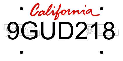 9GUD218 California License Plate