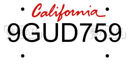 9GUD759 California License Plate