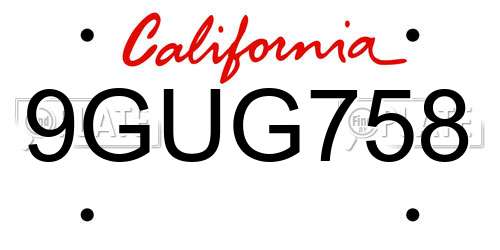 9GUG758 California License Plate