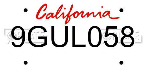 9GUL058 California License Plate
