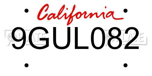 9GUL082 California License Plate