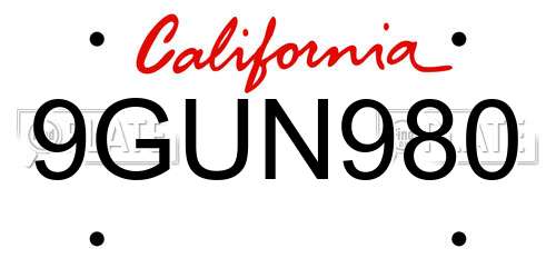 9GUN980 California License Plate