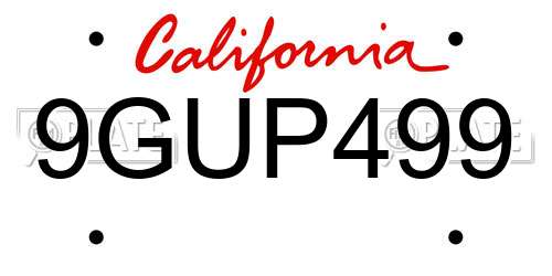 9GUP499 California License Plate