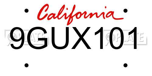 9GUX101 California License Plate