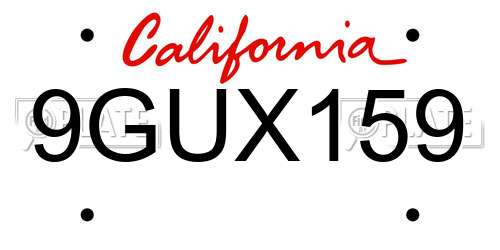 9GUX159 California License Plate