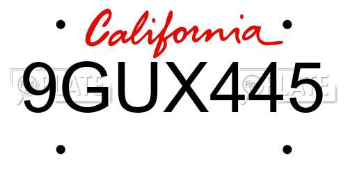 9GUX445 California License Plate