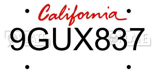 9GUX837 California License Plate