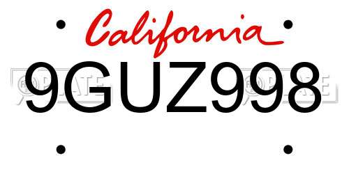 9GUZ998 California License Plate