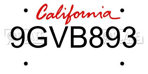 9GVB893 California License Plate