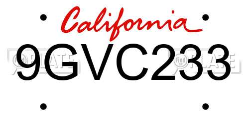 9GVC233 California License Plate