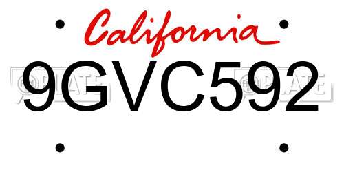 9GVC592 California License Plate