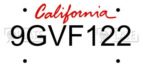 9GVF122 California License Plate