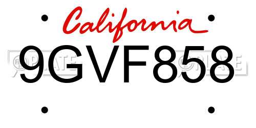 9GVF858 California License Plate
