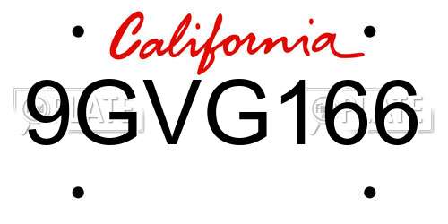 9GVG166 California License Plate