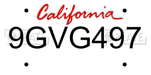 9GVG497 California License Plate