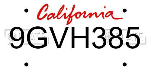 9GVH385 California License Plate
