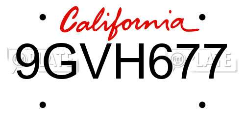 9GVH677 California License Plate