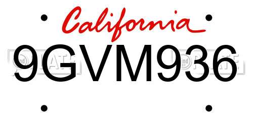 9GVM936 California License Plate