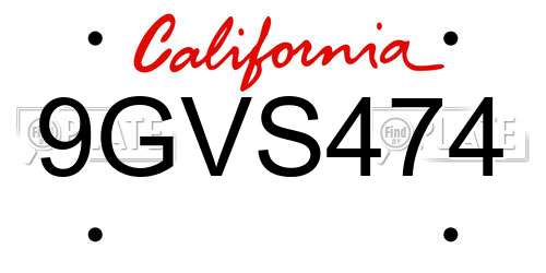 9GVS474 California License Plate