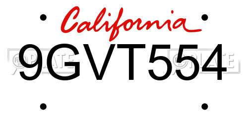 9GVT554 California License Plate