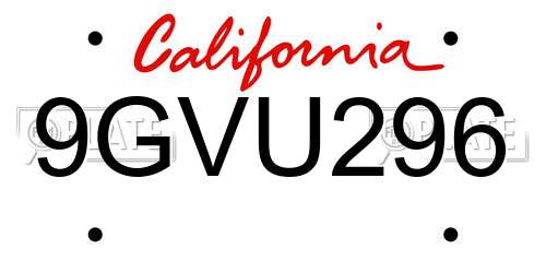 9GVU296 California License Plate
