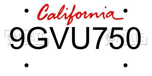 9GVU750 California License Plate