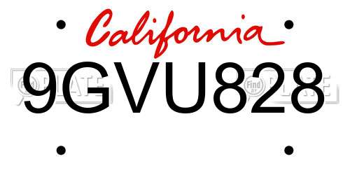 9GVU828 California License Plate