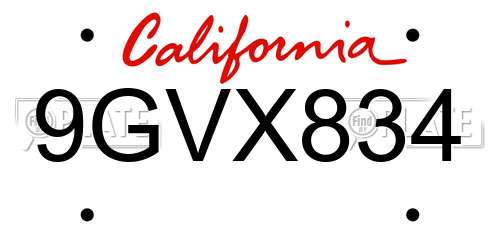 9GVX834 California License Plate