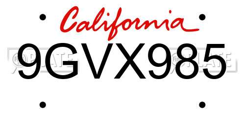 9GVX985 California License Plate